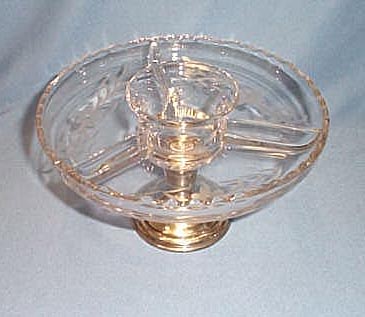 Sterling silver and etched glass divided shrimp dish
