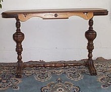 Walnut and birdseye maple sofa table