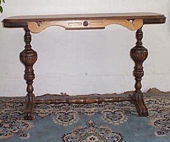 Walnut and birdseye maple sofa table