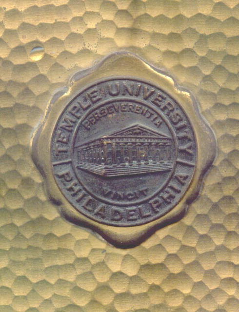 Hammered brass Temple University bookends