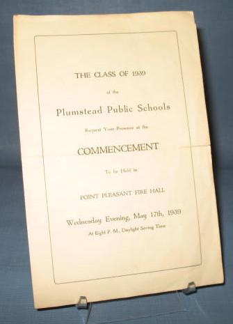 Class of 1939 Plumstead (PA) Public Schools Commencement program