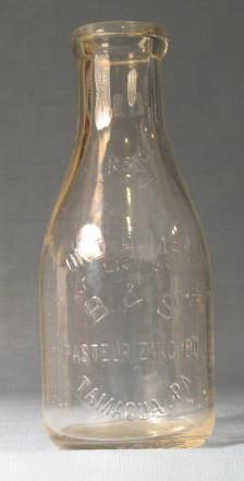 B & S Pasteurizing Co. Tamaqua PA embossed quart milk bottle