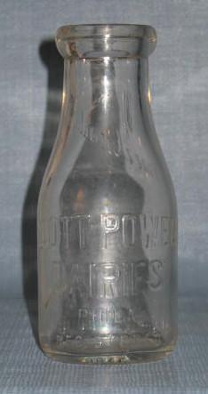 Scott Powell Dairies Philadelphia PA embossed pint milk bottle