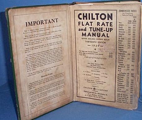 Chilton Flat Rate and Tune Up Manual, Thirteenth Edition, 1939