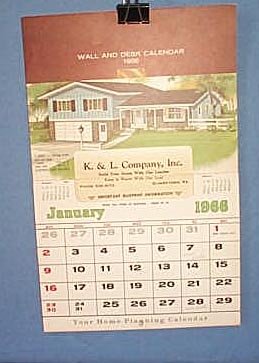 1966 K. and L. Company, Inc. calendar, Quakertown PA