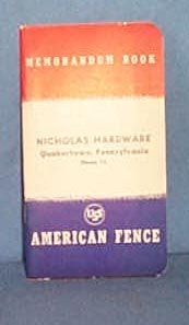 Nicholas Hardware, Quakertown, PA memorandum book
