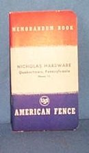 Nicholas Hardware, Quakertown, PA memorandum book