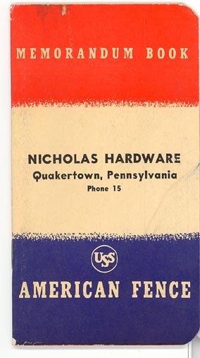 Nicholas Hardware, Quakertown, PA memorandum book