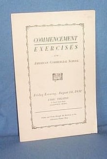 Commencement Exercises of the American Commercial School, Allentown PA, August 14, 1931 program