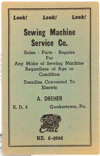 A. Dreher, Quakertown PA, Sewing Machine Service Co. ink blotter