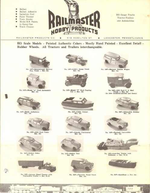 Railmaster Hobby Products, Lancaster PA HO Scale Models brochure