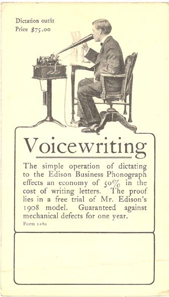 Edison Business Phonograph advertising card featuring photo of Thomas Edison