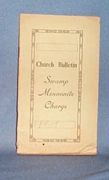 1919 Church Bulletin of the Swamp Mennonite Charge, Quakertown PA
