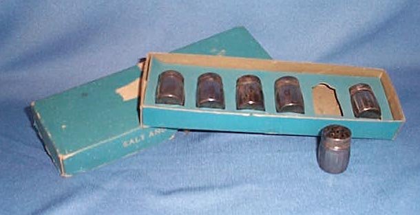 Set of 6 sterling silver individual salt shakers in box