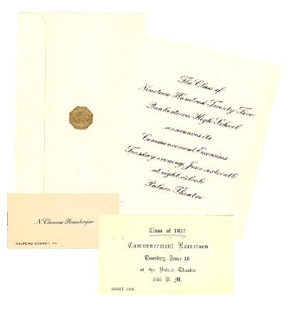 1925 Quakertown (PA) High School Commencement announcement and admission tickets