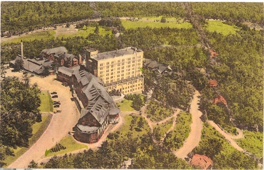 Aerial View of Pocono Manor Inn, Pocono Manor, PA color postcard