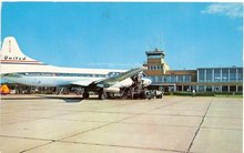 United Airlines airplane at Bendix Field, South Bend Indiana color photo postcard