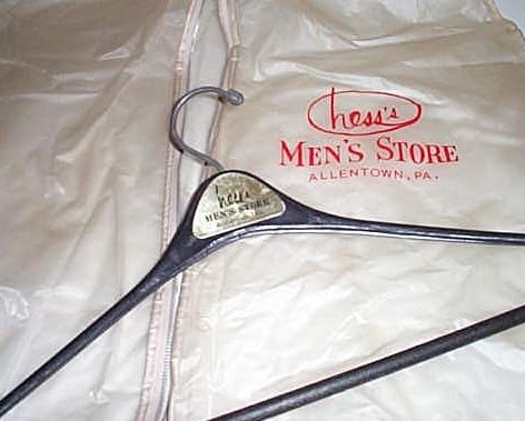 Hess's Men's Store, Allentown PA plastic garment bag and hanger