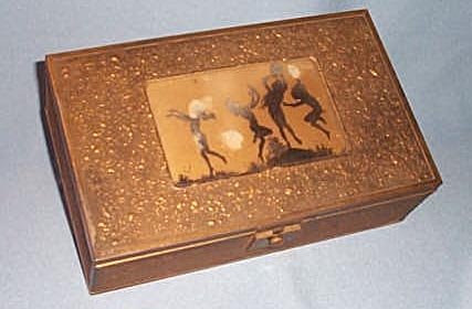 Brass-washed tin-clad wooden vanity box/ jewelry box