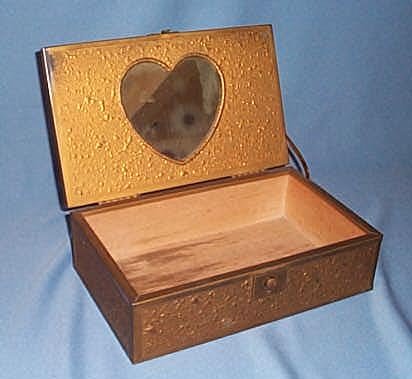 Brass-washed tin-clad wooden vanity box/ jewelry box
