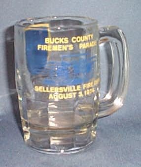 100th Anniversary incorporation of Sellersville (PA) and Bucks County Firemen's Parade glass mug