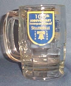100th Anniversary incorporation of Sellersville (PA) and Bucks County Firemen's Parade glass mug