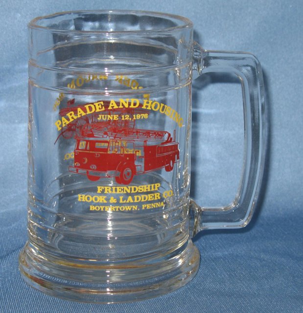 Friendship Hook and Ladder Company, Boyertown PA Parade and Housing glass mug