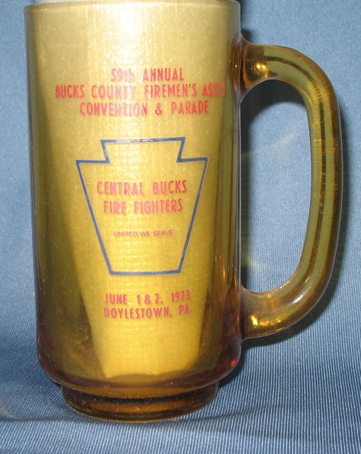 59th Annual Bucks County Firemen's Ass'n Convention and Parde, Doylestown, PA amber glass mug