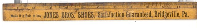 Jones Bros. Shoes, Bridgeville, PA wooden foot rule