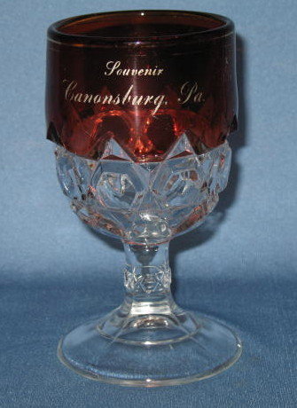 Ruby glass goblet acid etched