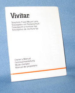 Vivitar Telephoto Fixed Mount Lens Owner's Manual