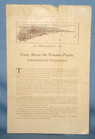 Fatcs About the Panama-Pacific International Exposition, San Francisco, 1915, 4 page paper brochure