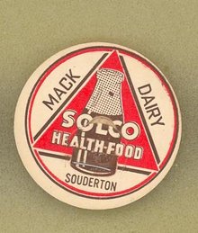 Mack Dairy, Souderton PA SOLCO Health Food milk bottle cap