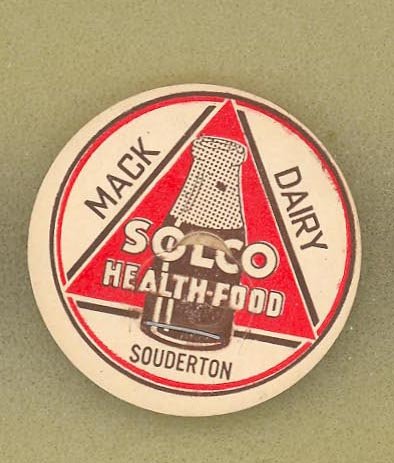 Mack Dairy, Souderton PA SOLCO Health Food milk bottle cap