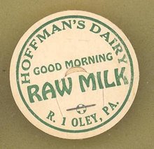 Hoffman's Dairy, Oley PA raw milk bottle cap