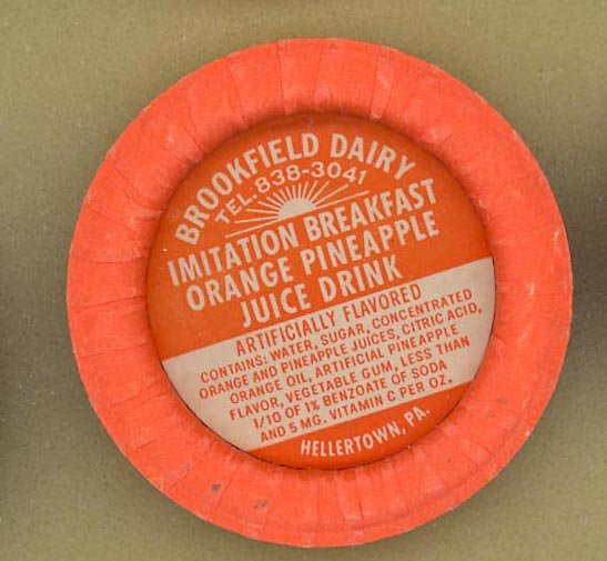 Brookfield Dairy, Hellertown PA orange pineapple juice drink bottle cap