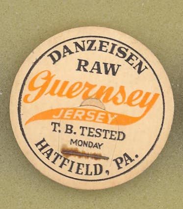 Danzeisen Raw Guernsey Jersey milk bottle cap, Hatfield PA