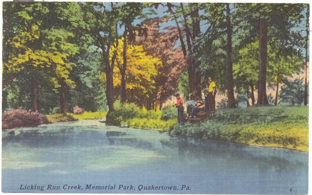 Licking Run Creek, Memorial Park, Quakertown Pennsylvania color postcard
