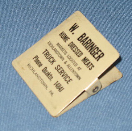 W. Baringer Home Dressed Meats, Richlandtown PA paper clip