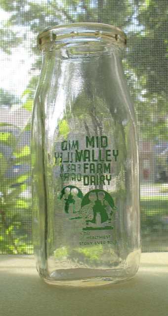 Mid Valley Farm Dairy half pint green pyro milk bottle