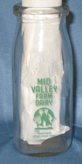Mid Valley Farm Dairy half pint green pyro milk bottle