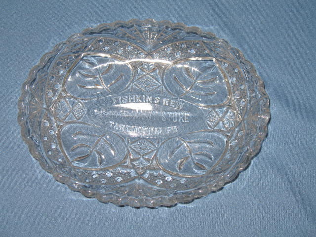 Fishkin's New Department Store, Tarentum, PA glass relish dish