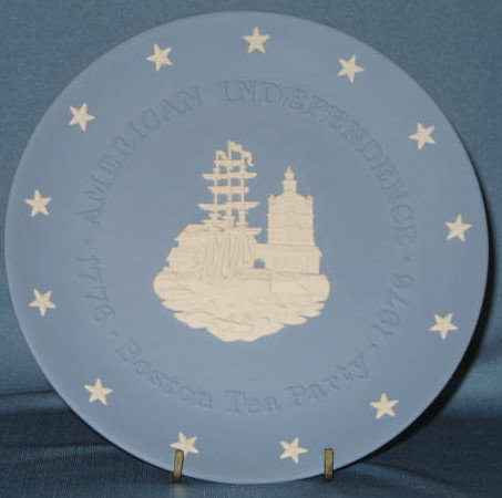 Wedgwood Boston Tea Party Jasper blue collector's plate from the Bicentennial of American Independence series