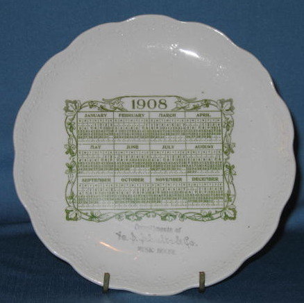 1908 calendar plate Compliments of H. S. Schultz & Co. Music House (location unknown)