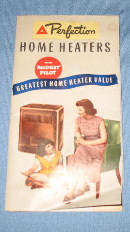 Perfection Home Heaters brochure backstamped Nicholas Hardware, Quakertown PA