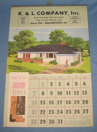 1951 K & L Company, Quakertown PA calendar