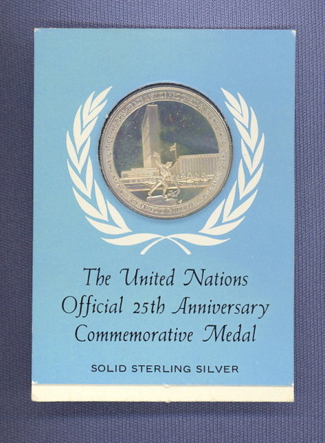 United Nations Official 25th Anniversary solid sterling silver Commemorative Medal