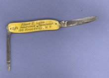 Albert E. Lowe Life Insurance Specialist, 120 Broadway, N.Y. advertising pen knife