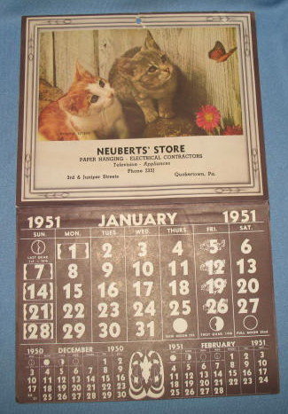 1951 Neuberts' Store, Quakertown PA wall calendar