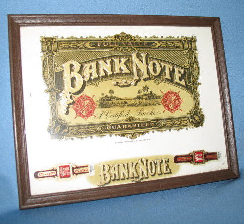 Bank Note Cigar label and 2 bands framed